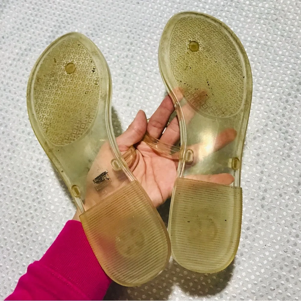 TORY BURCH clear jelly sandals white logo SIZE 9 womens